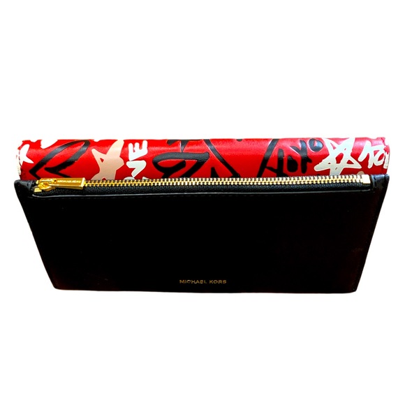 MICHAEL KORS QIXI CECE LEATHER GRAFFITI BRIGHT RED MULTI LARGE WALLET - NWOT - Picture 6 of 8